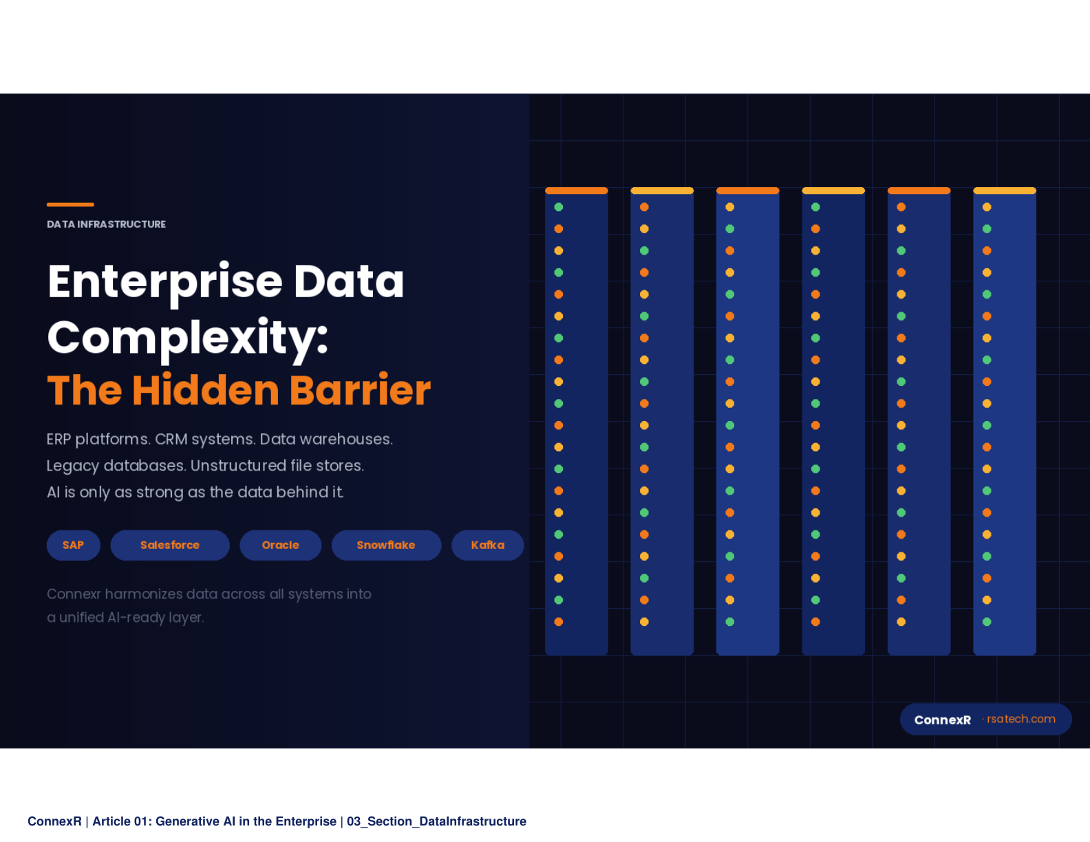 Section image: Data center corridor with glowing server racks representing enterprise data infrastructure